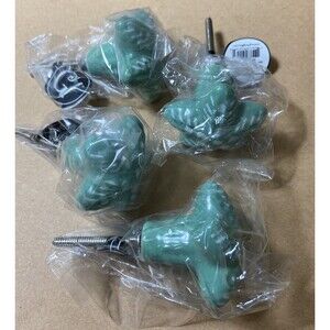 Star Fish Green Set of 4 Glazed Ceramic Drawer Pulls With Hardware 1.5" high
